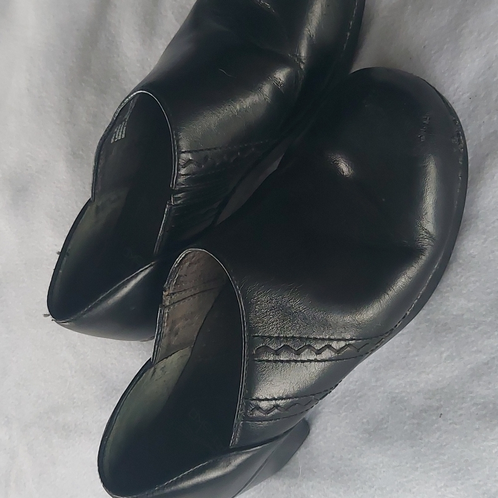 Black Dansko Clogs Embroidered Details